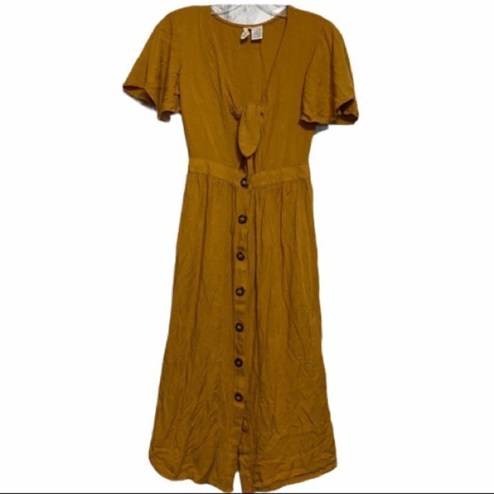Mimi Chica Mustard Short sleeve dress tie front